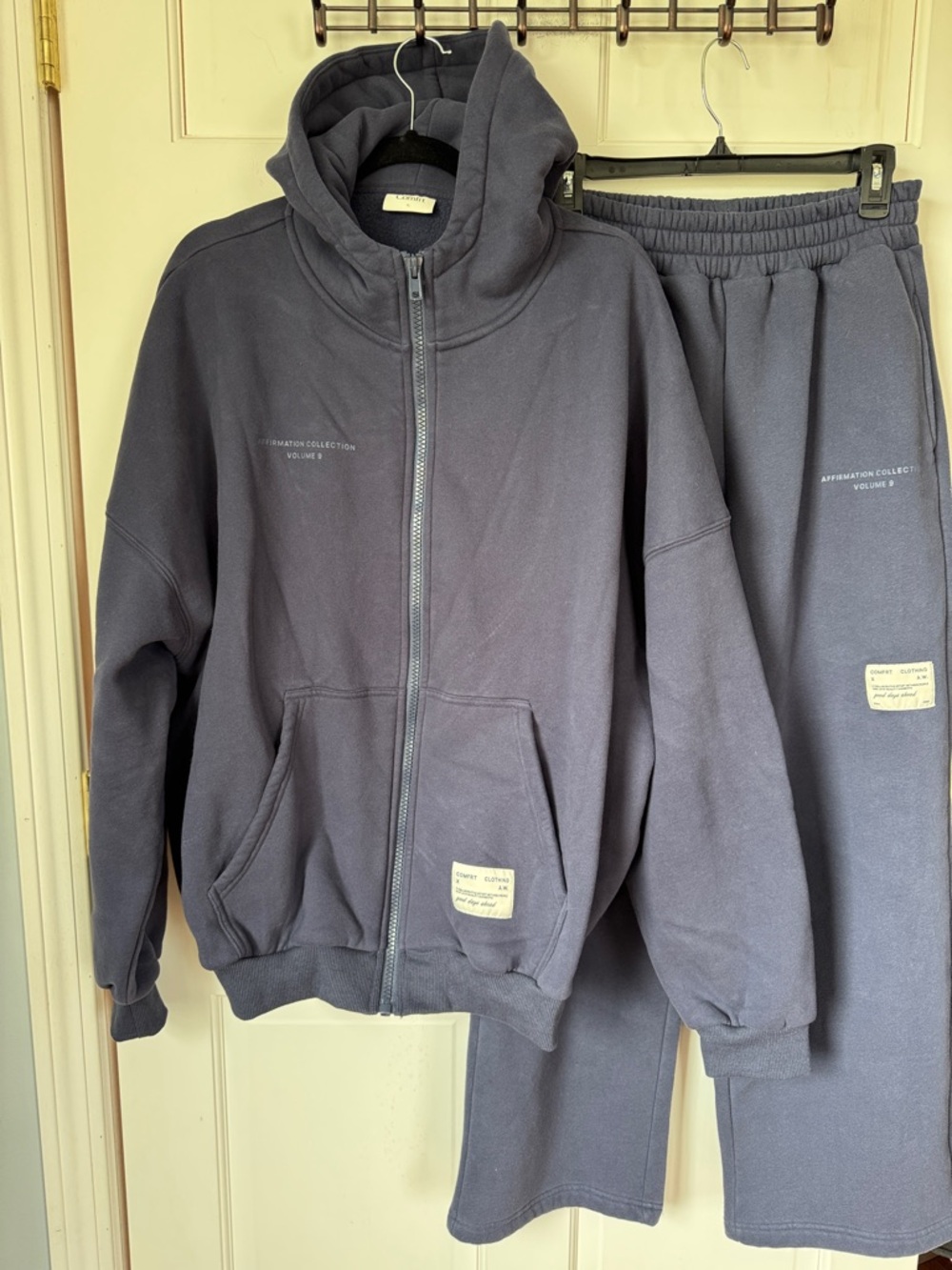 Comfrt Set Full-Zip Hoodie Sweatshirt & SweatPants L Top M Pants DrkSteel Blue
